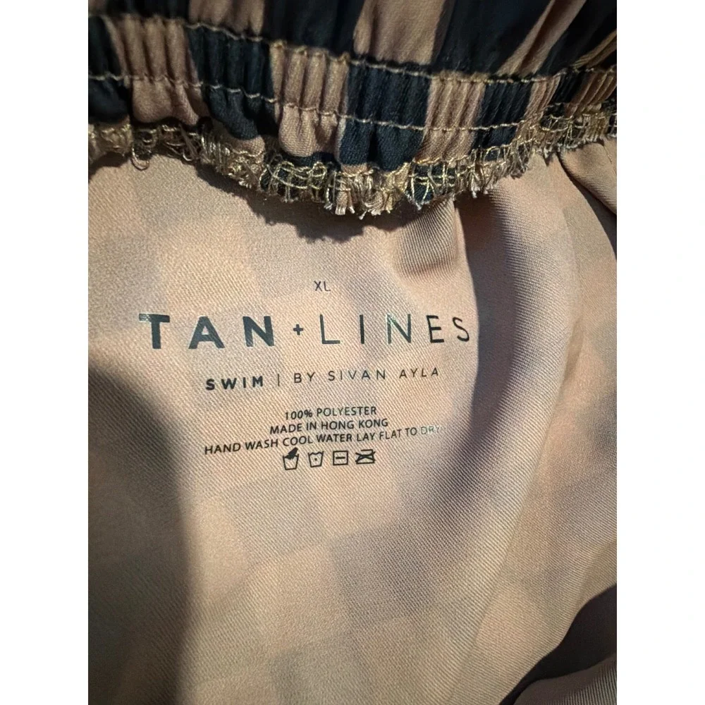 Tan + Lines by Sivan Ayla Mens XL Checkerboard Swim Trunks Tan Black board shrts